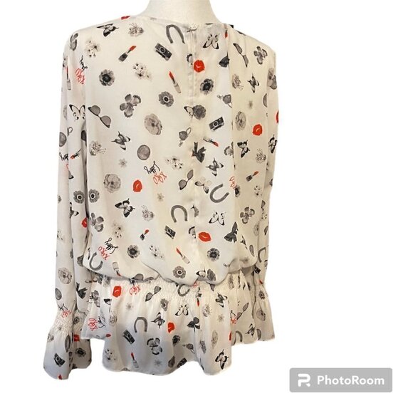 Libby Edelman Novelty Blouse Long Sleeve Elastic Cuff Valentine's Size XL - Picture 2 of 11